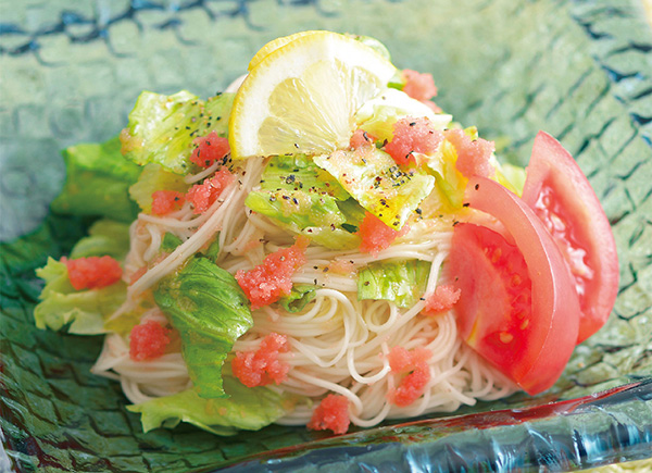 たらことレタスのパスタ風そうめん