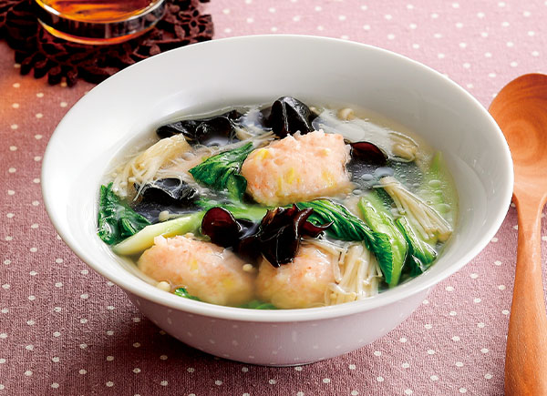 生姜入り　海老団子とえのき茸のスープ