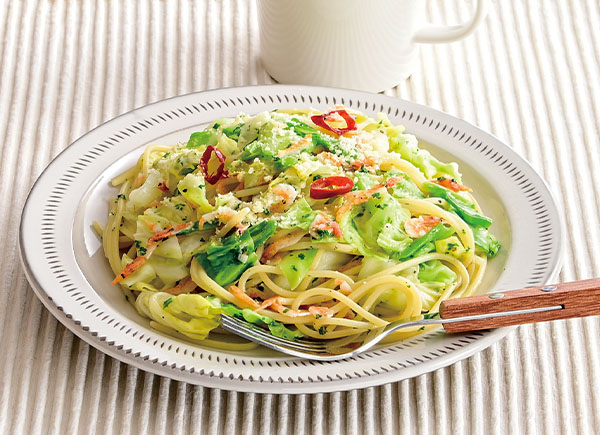 春キャベツと桜えびのパスタ